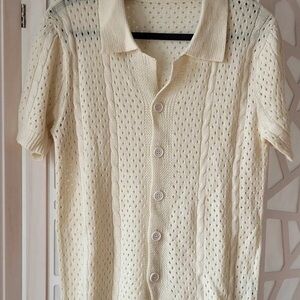 Cream Short Sleeve Knit Cardigan